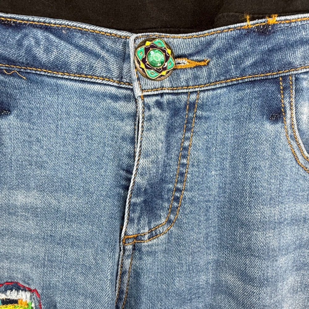 Desigual Maternity Jeans Light Wash Embroidered Patchwork Mirror Detail Boho - Picture 7 of 15